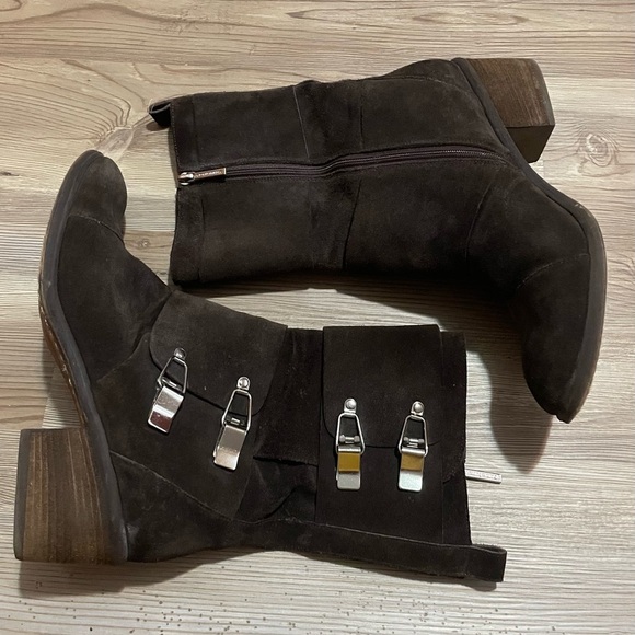 Donald Pliner Dorria Boots Mid-Calf Brown Suede Womens 9.5 Silver Buckles - Picture 2 of 10